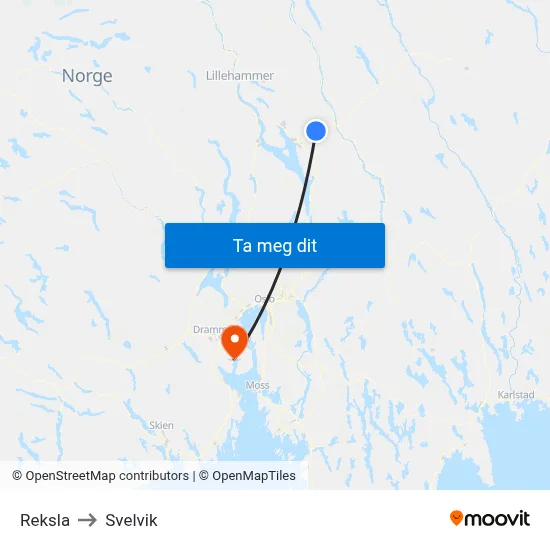 Reksla to Svelvik map