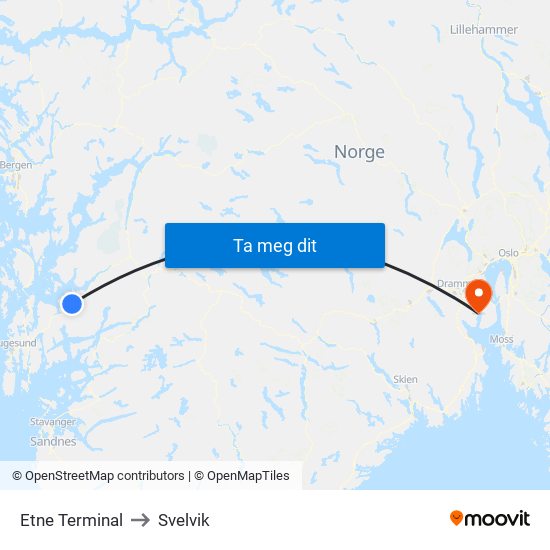 Etne Terminal to Svelvik map