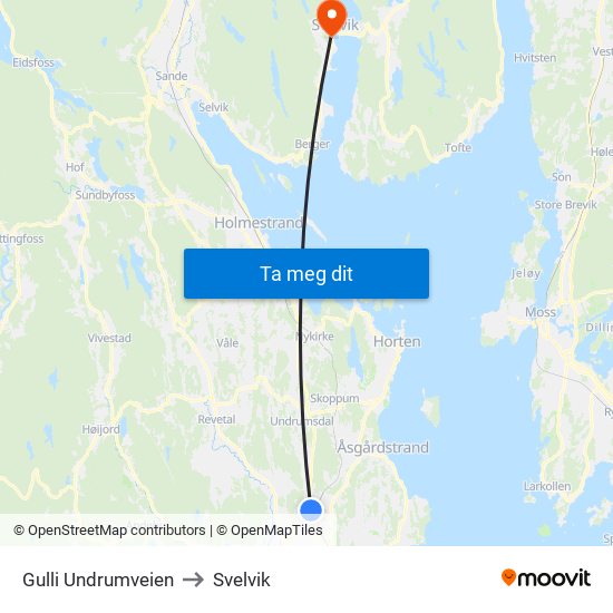 Gulli Undrumveien to Svelvik map