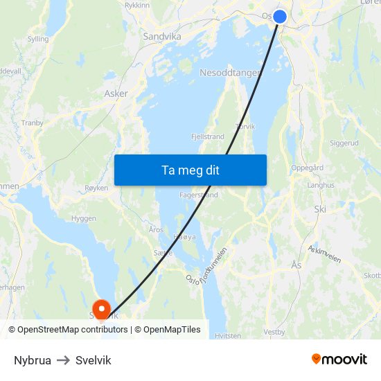 Nybrua to Svelvik map