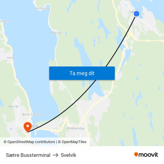 Sætre Bussterminal to Svelvik map