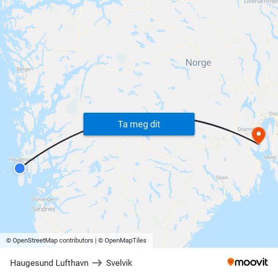Haugesund Lufthavn to Svelvik map