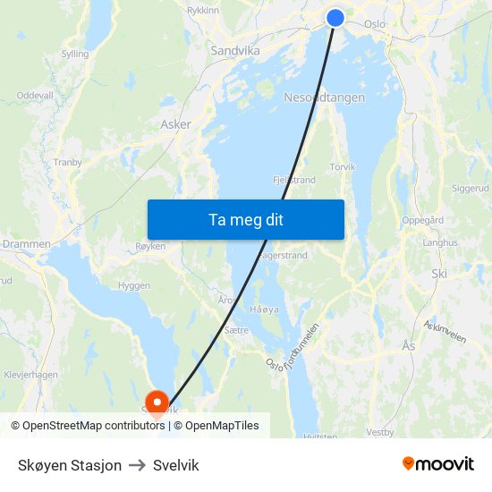 Skøyen Stasjon to Svelvik map