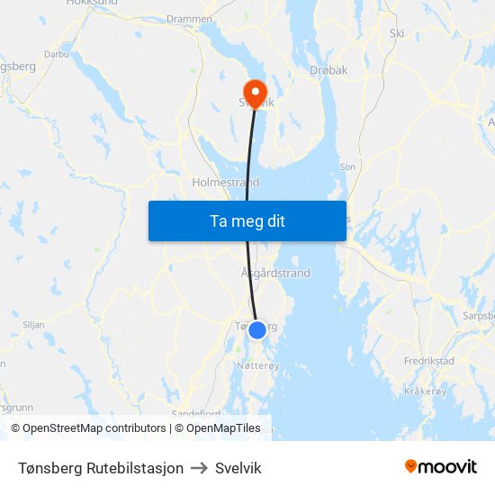 Tønsberg Rutebilstasjon to Svelvik map