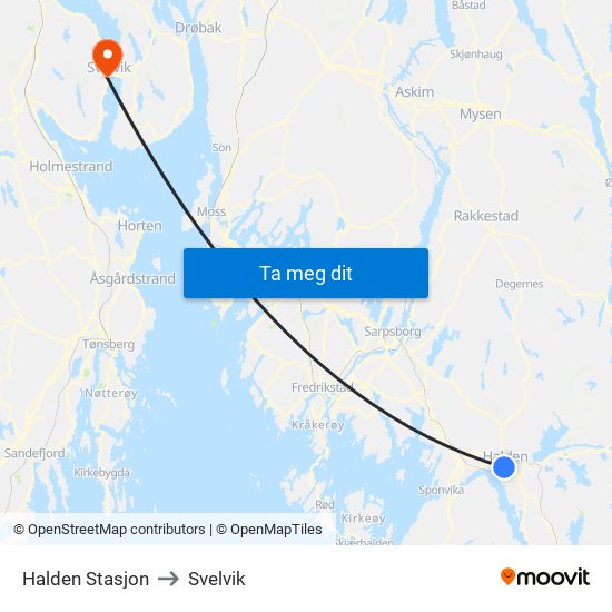 Halden Stasjon to Svelvik map
