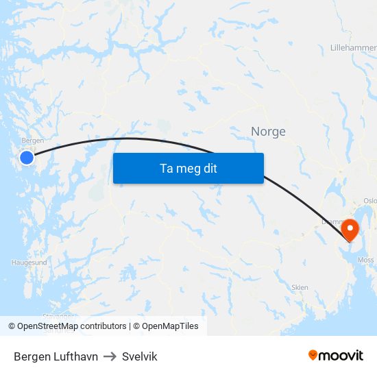 Bergen Lufthavn to Svelvik map