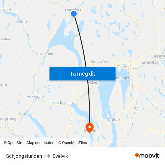 Schjongslunden to Svelvik map