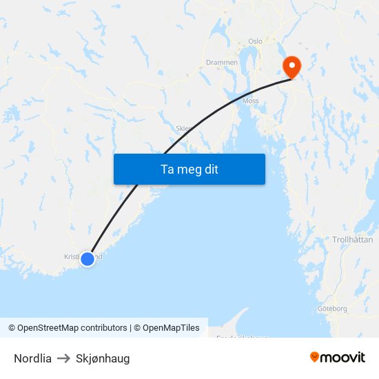 Nordlia to Skjønhaug map