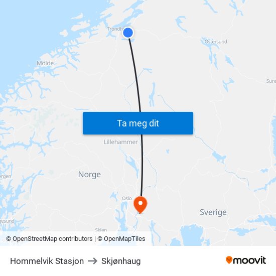 Hommelvik Stasjon to Skjønhaug map