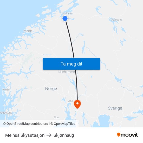 Melhus Skysstasjon to Skjønhaug map