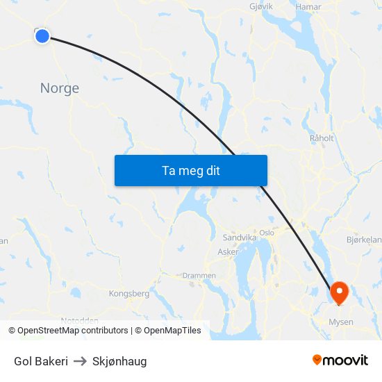 Gol Bakeri to Skjønhaug map