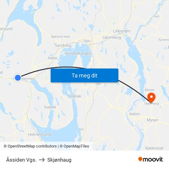 Åssiden Vgs. to Skjønhaug map