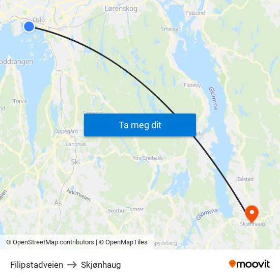 Filipstadveien to Skjønhaug map
