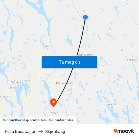 Flisa Busstasjon to Skjønhaug map