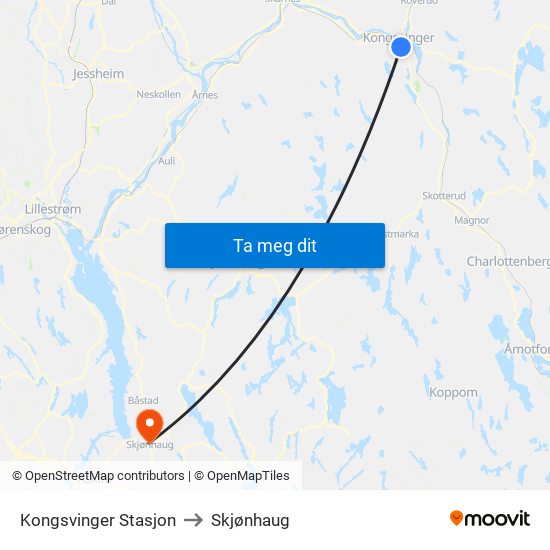 Kongsvinger Stasjon to Skjønhaug map