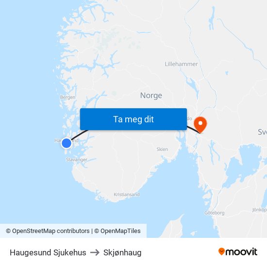 Haugesund Sjukehus to Skjønhaug map