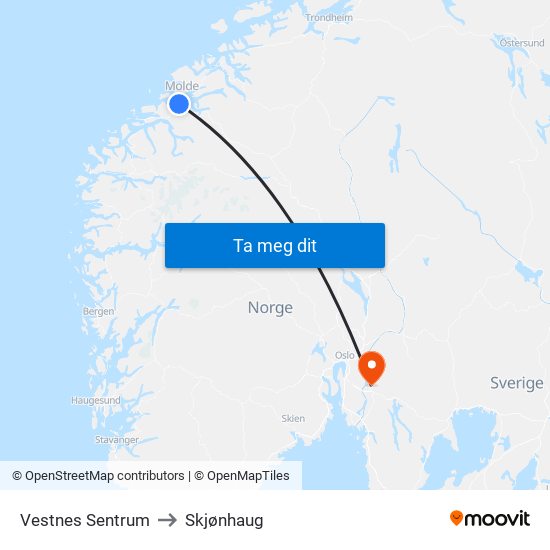 Vestnes Sentrum to Skjønhaug map