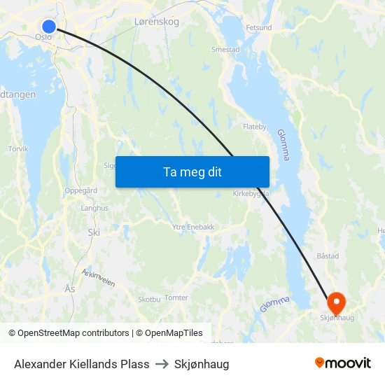 Alexander Kiellands Plass to Skjønhaug map