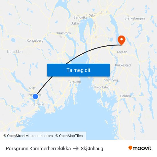 Porsgrunn Kammerherreløkka to Skjønhaug map