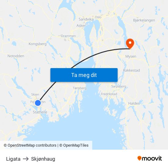 Ligata to Skjønhaug map