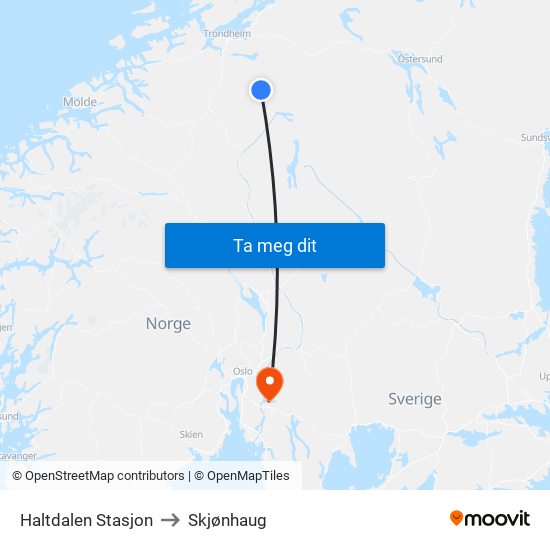 Haltdalen Stasjon to Skjønhaug map