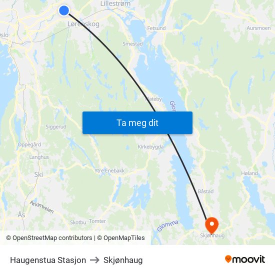 Haugenstua Stasjon to Skjønhaug map