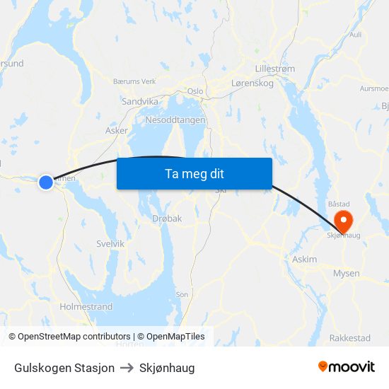 Gulskogen Stasjon to Skjønhaug map