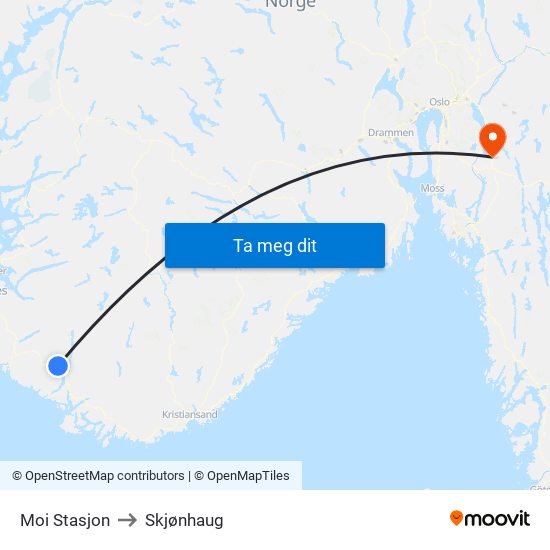 Moi Stasjon to Skjønhaug map