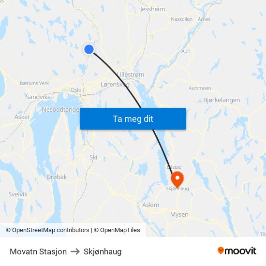 Movatn Stasjon to Skjønhaug map