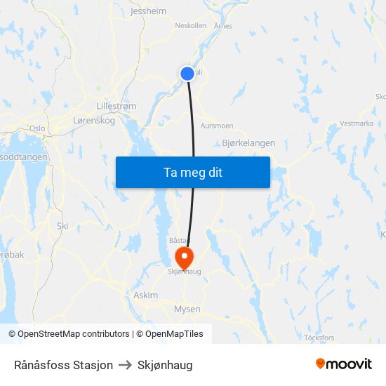 Rånåsfoss Stasjon to Skjønhaug map