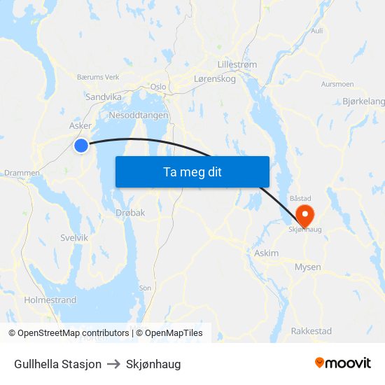 Gullhella Stasjon to Skjønhaug map