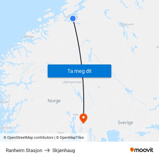 Ranheim Stasjon to Skjønhaug map