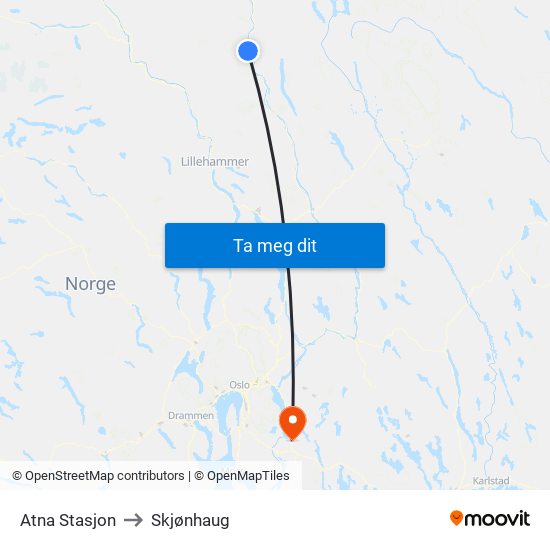 Atna Stasjon to Skjønhaug map