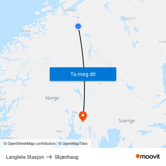 Langlete Stasjon to Skjønhaug map