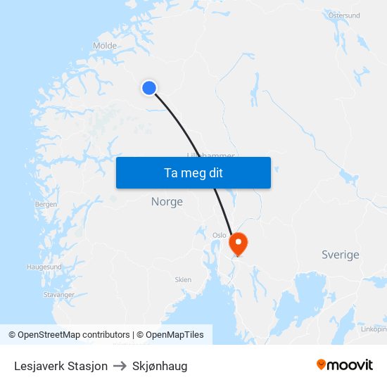 Lesjaverk Stasjon to Skjønhaug map