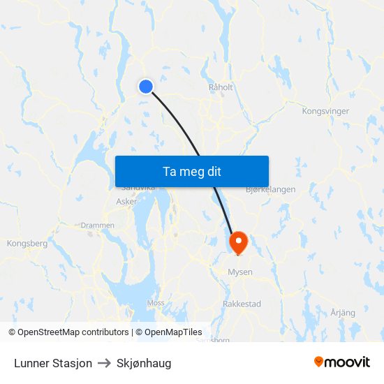 Lunner Stasjon to Skjønhaug map