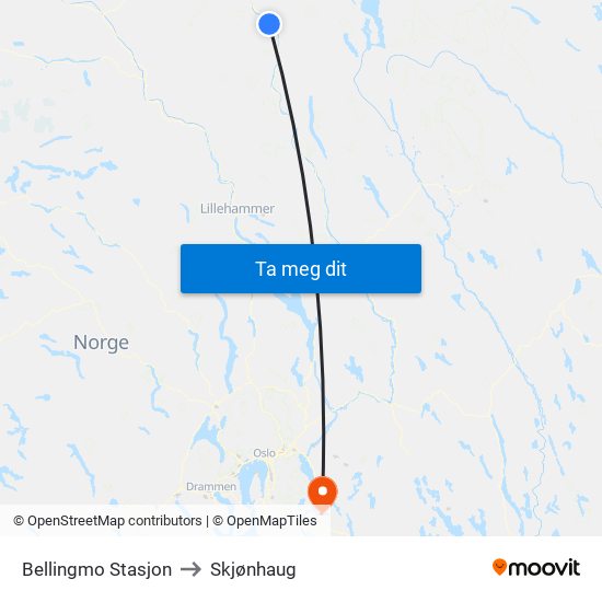 Bellingmo Stasjon to Skjønhaug map