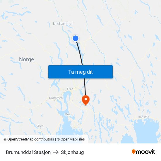 Brumunddal Stasjon to Skjønhaug map