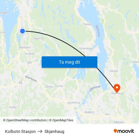 Kolbotn Stasjon to Skjønhaug map