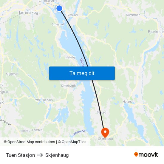 Tuen Stasjon to Skjønhaug map