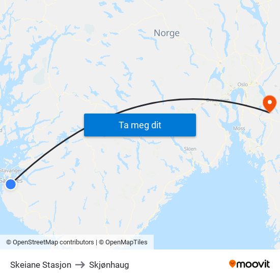 Skeiane Stasjon to Skjønhaug map