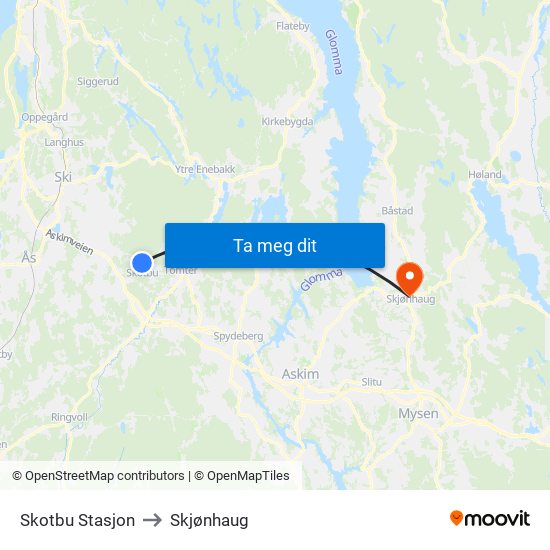 Skotbu Stasjon to Skjønhaug map