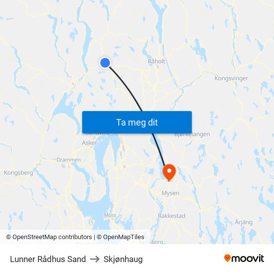 Lunner Rådhus Sand to Skjønhaug map