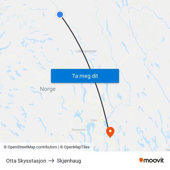 Otta Skysstasjon to Skjønhaug map