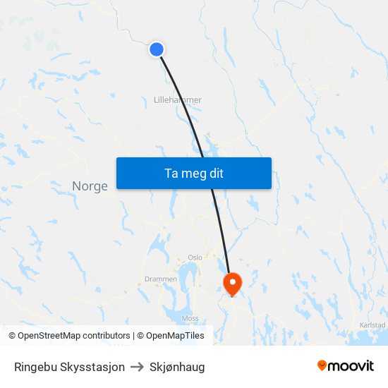 Ringebu Skysstasjon to Skjønhaug map