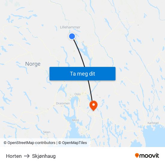 Horten to Skjønhaug map