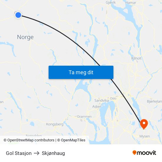 Gol Stasjon to Skjønhaug map