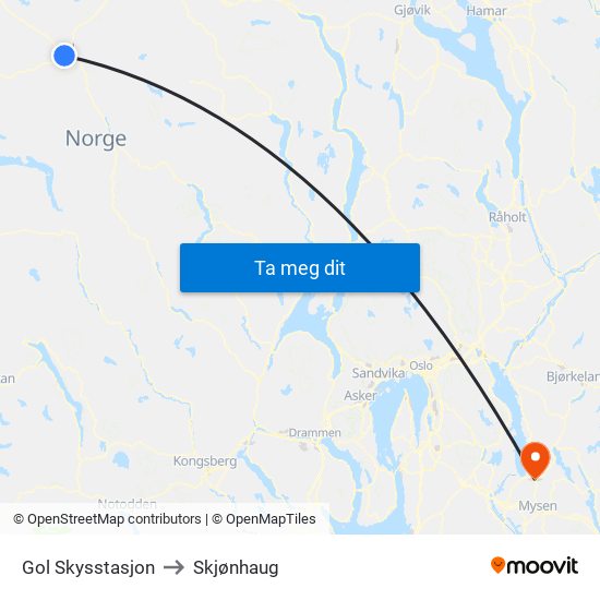 Gol Skysstasjon to Skjønhaug map