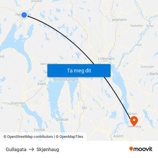 Gullagata to Skjønhaug map