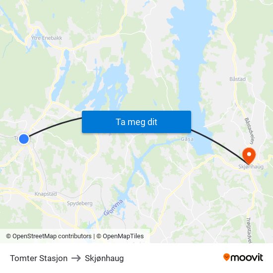 Tomter Stasjon to Skjønhaug map
